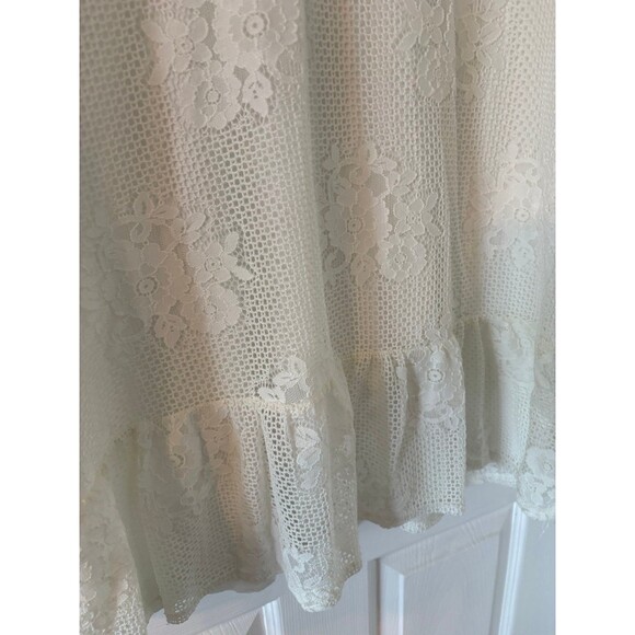 White Lace Babydoll Dress XL Cottagecore Boho Mini Flutter Sleeve Ruffle Hem - Picture 5 of 9